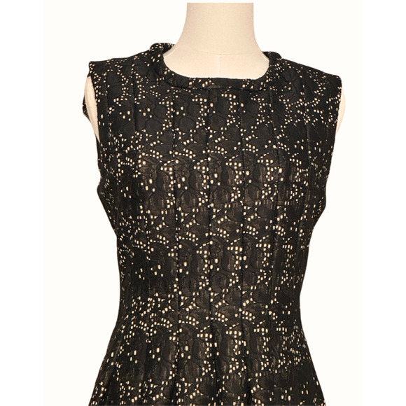 Hazel Anthropologie Black Lace Sleeveless Pleated A Line Zip Up Dress Large - Picture 3 of 11
